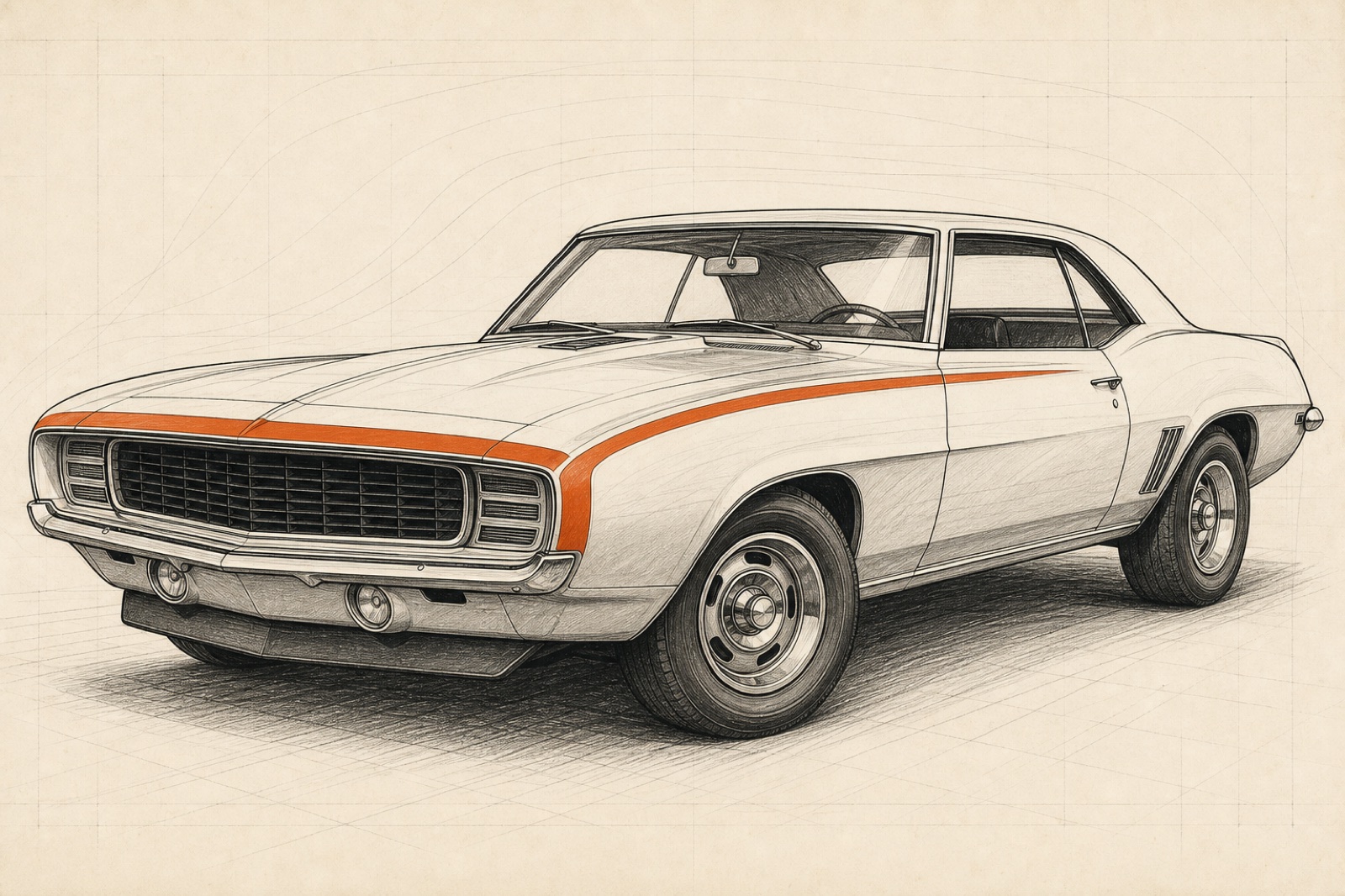 Representative first-generation Camaro editorial line illustration