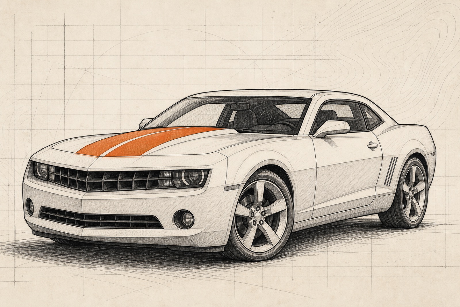 Representative fifth-generation Camaro editorial line illustration