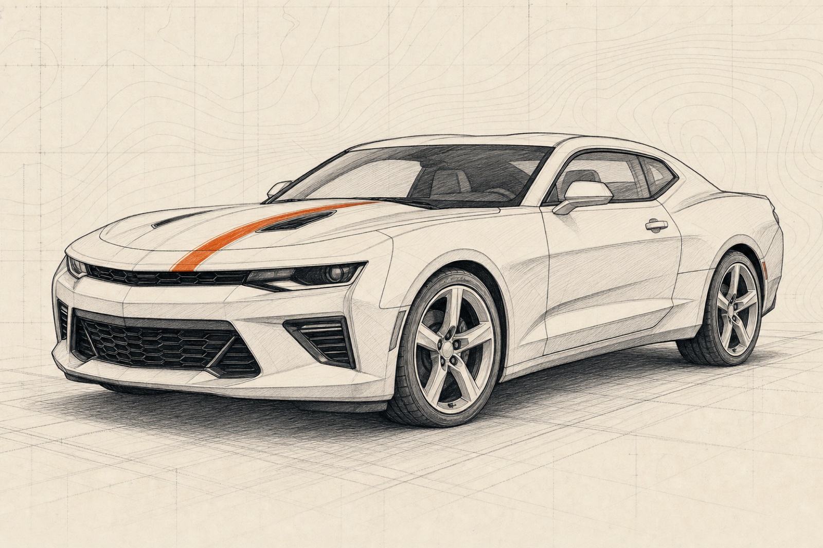 Representative sixth-generation Camaro editorial line illustration