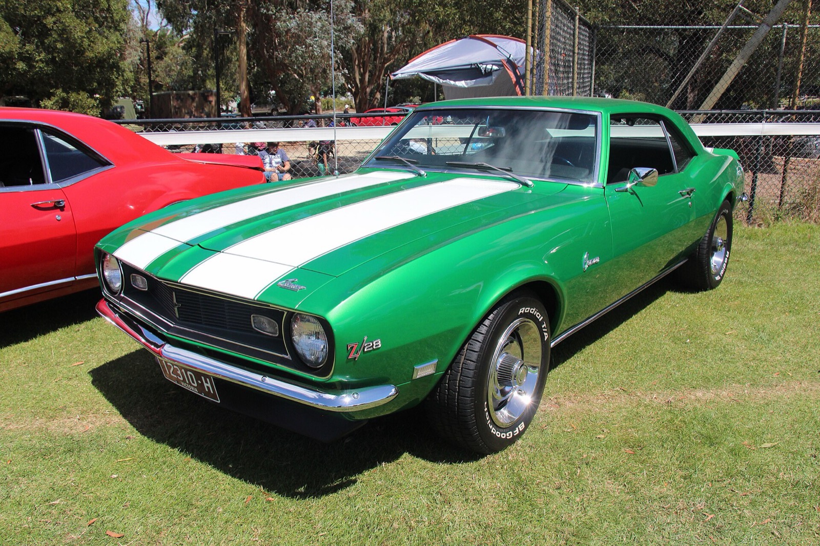 Green-and-white 1968 Camaro Z/28